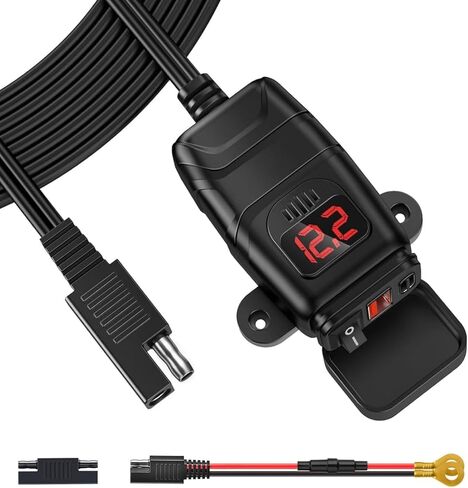 EXTRACTME 24W Motorcycle Phone Charger, QC 3.0 Dual USB Motorcycle USB Charger with Voltmeter & ON/Off Switch, Waterproof Quick Disconnect SAE to USB Adapter for Phone, Tablet, GPS in Kuwait