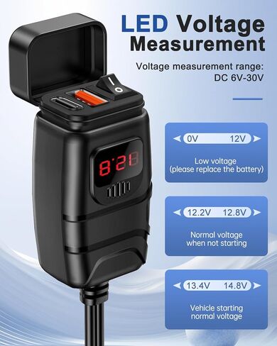 EXTRACTME 24W Motorcycle Phone Charger, QC 3.0 Dual USB Motorcycle USB Charger with Voltmeter & ON/Off Switch, Waterproof Quick Disconnect SAE to USB Adapter for Phone, Tablet, GPS in Kuwait