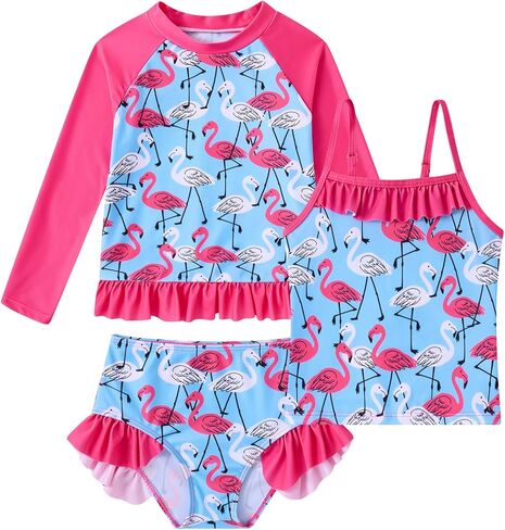 BFUSTYLE Girls Swimsuit 3 Pieces Rash Guard Kids Long Sleeves Bathing Suit 3-8 Years Sun Proction Swimwear Tankini in Kuwait