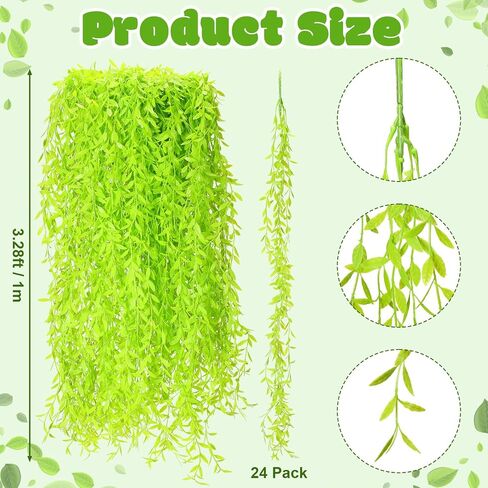 Riceshoot Green Vines Garland Decorations Fake Seaweed Artificial Vines Willow Leaves with Stems Hanging Plastic Ivy Greenery Garland for Wedding Party Home Garden(Fruit Green,24 Pcs) in Kuwait