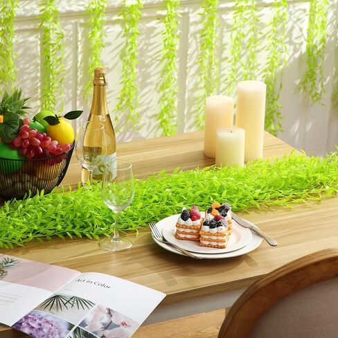 Riceshoot Green Vines Garland Decorations Fake Seaweed Artificial Vines Willow Leaves with Stems Hanging Plastic Ivy Greenery Garland for Wedding Party Home Garden(Fruit Green,24 Pcs) in Kuwait