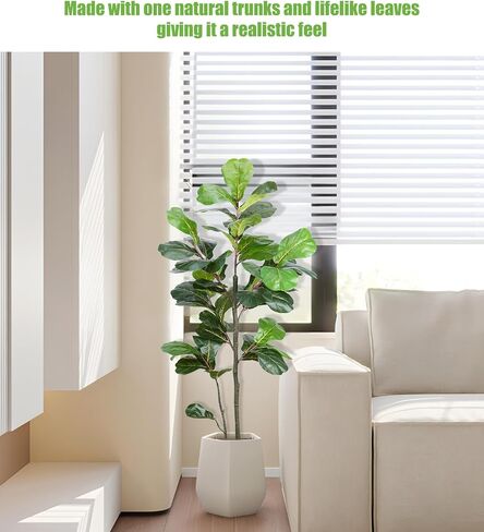 Artificial Fiddle Leaf Fig Tree 4FT/47inch,Fake Ficus Lyrata Plant with 42 Fiddle Leaves Fake Fig Silk Tree in Pot for Indoor Outdoor Office Living Room Home Decor Perfect Housewarming in Saudi Arabia