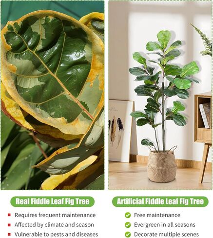 Artificial Fiddle Leaf Fig Tree 4FT/47inch,Fake Ficus Lyrata Plant with 42 Fiddle Leaves Fake Fig Silk Tree in Pot for Indoor Outdoor Office Living Room Home Decor Perfect Housewarming in Saudi Arabia