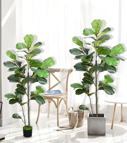 Artificial Fiddle Leaf Fig Tree 4FT/47inch,Fake Ficus Lyrata Plant with 42 Fiddle Leaves Fake Fig Silk Tree in Pot for Indoor Outdoor Office Living Room Home Decor Perfect Housewarming in Saudi Arabia
