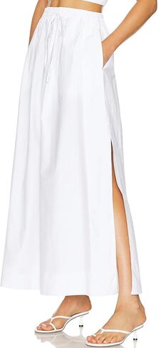 Womens Maxi Slit Skirt Elastic Waist Drawstring Long Skirts for Women with Pockets in Saudi Arabia