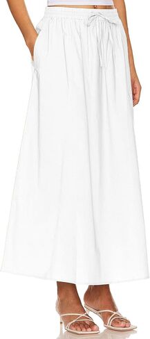Womens Maxi Slit Skirt Elastic Waist Drawstring Long Skirts for Women with Pockets in Saudi Arabia