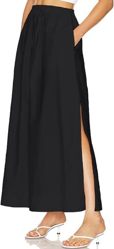 Womens Maxi Slit Skirt Elastic Waist Drawstring Long Skirts for Women with Pockets in Saudi Arabia