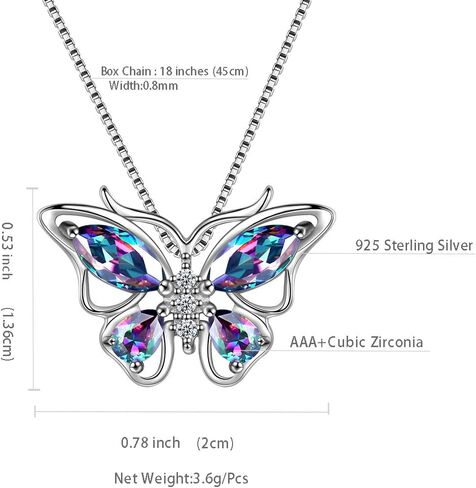 Aurora Tears Butterfly Birthstone Pendant Necklace - Women 925 Sterling Silver Butterflies Birthstone Pendant Necklace Jewelry Birthday Gift for Women in Kuwait