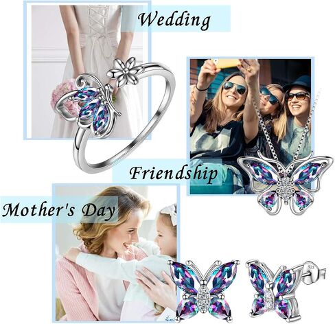 Aurora Tears Butterfly Birthstone Pendant Necklace - Women 925 Sterling Silver Butterflies Birthstone Pendant Necklace Jewelry Birthday Gift for Women in Kuwait