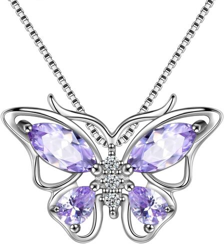 Aurora Tears Butterfly Birthstone Pendant Necklace - Women 925 Sterling Silver Butterflies Birthstone Pendant Necklace Jewelry Birthday Gift for Women in Kuwait