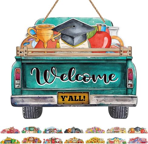 Seasonal Welcome Sign - Double Side Interchangeable Welcome Sign with 14 Dog Pattern Icons Holiday Changeable Home Sign Door Wreath Gifts in Saudi Arabia