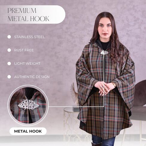 Women's Vintage Plaid Knitted Scottish Cape Traditional Cardigan in Saudi Arabia