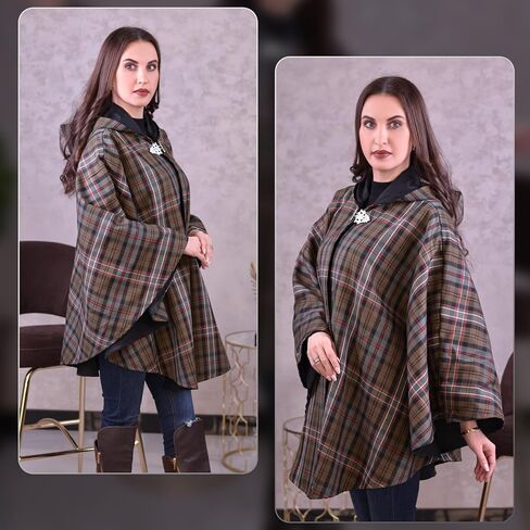 Women's Vintage Plaid Knitted Scottish Cape Traditional Cardigan in Saudi Arabia