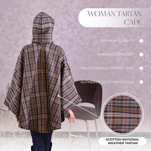 Women's Vintage Plaid Knitted Scottish Cape Traditional Cardigan in Saudi Arabia