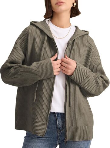 Womens Hoodies Zip Up Sweatshirt Fall Fashion 2024 Knit Cardigan Oversized Sweaters for Women in Saudi Arabia