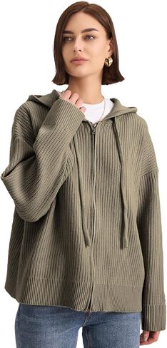 Womens Hoodies Zip Up Sweatshirt Fall Fashion 2024 Knit Cardigan Oversized Sweaters for Women in Saudi Arabia