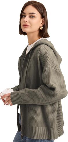 Womens Hoodies Zip Up Sweatshirt Fall Fashion 2024 Knit Cardigan Oversized Sweaters for Women in Saudi Arabia