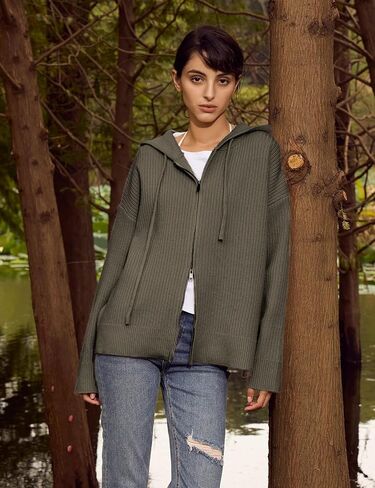 Womens Hoodies Zip Up Sweatshirt Fall Fashion 2024 Knit Cardigan Oversized Sweaters for Women in Saudi Arabia