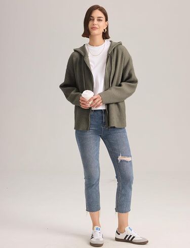 Womens Hoodies Zip Up Sweatshirt Fall Fashion 2024 Knit Cardigan Oversized Sweaters for Women in Saudi Arabia