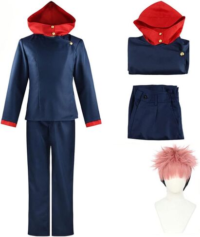 Han shan Ryomen Sukuna Uniform Ryomen Sukuna Cosplay Costume Full Set Suits School Uniform Sportswear with Wig&Keychain in Kuwait