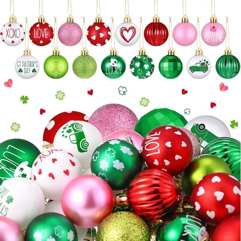 Syhood 32 Pcs Valentine's Day Decor Tree Decorations Set Hanging Ball Ornaments for Valentine's Day St Patrick's Plastic Heart Shamrock for Home Wedding Dinner Gifts Party Decorations in Saudi Arabia