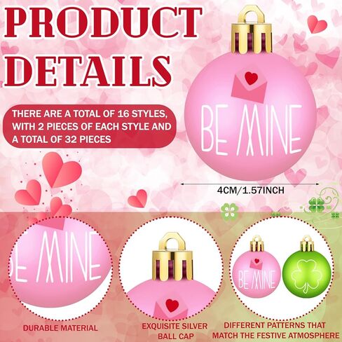 Syhood 32 Pcs Valentine's Day Decor Tree Decorations Set Hanging Ball Ornaments for Valentine's Day St Patrick's Plastic Heart Shamrock for Home Wedding Dinner Gifts Party Decorations in Saudi Arabia