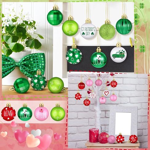 Syhood 32 Pcs Valentine's Day Decor Tree Decorations Set Hanging Ball Ornaments for Valentine's Day St Patrick's Plastic Heart Shamrock for Home Wedding Dinner Gifts Party Decorations in Saudi Arabia