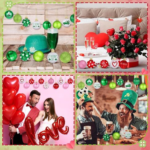 Syhood 32 Pcs Valentine's Day Decor Tree Decorations Set Hanging Ball Ornaments for Valentine's Day St Patrick's Plastic Heart Shamrock for Home Wedding Dinner Gifts Party Decorations in Saudi Arabia