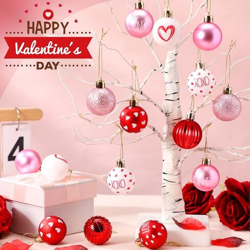 Syhood 32 Pcs Valentine's Day Decor Tree Decorations Set Hanging Ball Ornaments for Valentine's Day St Patrick's Plastic Heart Shamrock for Home Wedding Dinner Gifts Party Decorations in Saudi Arabia