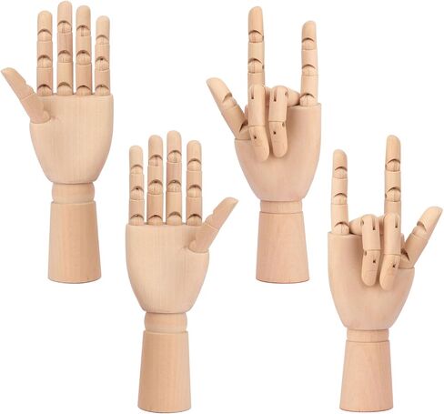 kukmakri 4 PCS 12 inch Artist Hand Model Wooden Mannequin Hand for Drawing, Wooden Hand Model Left and Right, Wood Model Hand for Sketching, Drawing & Art Supplies Home Office Desk Decoration in Saudi Arabia
