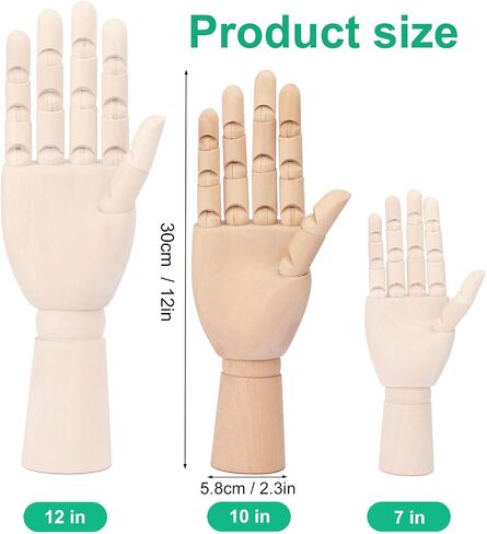 kukmakri 4 PCS 12 inch Artist Hand Model Wooden Mannequin Hand for Drawing, Wooden Hand Model Left and Right, Wood Model Hand for Sketching, Drawing & Art Supplies Home Office Desk Decoration in Saudi Arabia