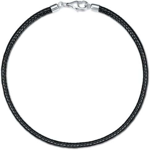 Black Leather Cord Bracelet 925 Sterling Silver Cord Chain 2MM 3MM Black Leather Cord Chain Braid Bracelet With 925 Sterling Silver Clasp 7/7.5/8/8.5/9 Inch(Gift Box) in Saudi Arabia