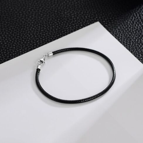Black Leather Cord Bracelet 925 Sterling Silver Cord Chain 2MM 3MM Black Leather Cord Chain Braid Bracelet With 925 Sterling Silver Clasp 7/7.5/8/8.5/9 Inch(Gift Box) in Saudi Arabia