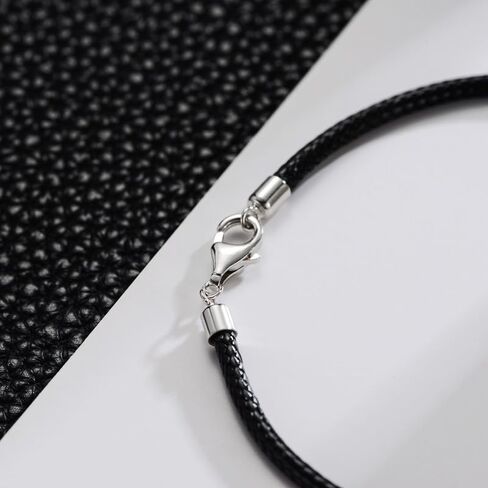 Black Leather Cord Bracelet 925 Sterling Silver Cord Chain 2MM 3MM Black Leather Cord Chain Braid Bracelet With 925 Sterling Silver Clasp 7/7.5/8/8.5/9 Inch(Gift Box) in Saudi Arabia
