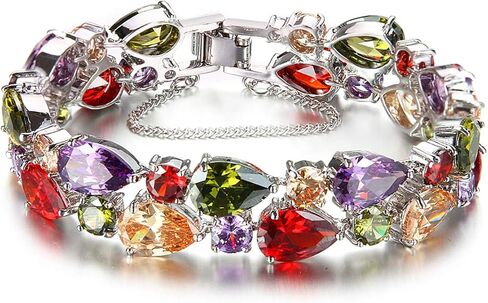 Classic Ladies Bracelet,Simulated Birthstone,Created Garnet Amethyst Morganite Peridot,White Cubic Zirconia for Women in Saudi Arabia