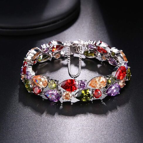 Classic Ladies Bracelet,Simulated Birthstone,Created Garnet Amethyst Morganite Peridot,White Cubic Zirconia for Women in Saudi Arabia