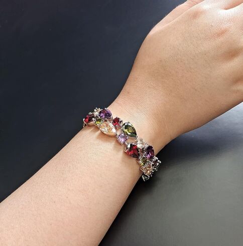 Classic Ladies Bracelet,Simulated Birthstone,Created Garnet Amethyst Morganite Peridot,White Cubic Zirconia for Women in Saudi Arabia