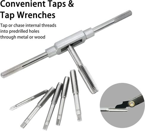 Drill Tap Set with Quick-Change Adapter of 13Pcs, 6 SAE Sizes: 6-32NC to 1/4-20NC, 6 Metric Sizes: M3 to M10,Suitable for Drilling Tapping Threading Countersinking in Saudi Arabia