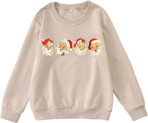 IZYJOY Girls Christmas Sweatshirts Kids Cute Santa Claus Graphic Crewneck Pullover Tops Xmas Long Sleeve Holiday Shirts in Kuwait