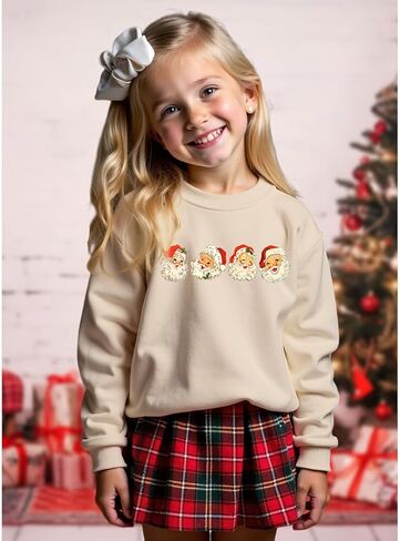 IZYJOY Girls Christmas Sweatshirts Kids Cute Santa Claus Graphic Crewneck Pullover Tops Xmas Long Sleeve Holiday Shirts in Kuwait