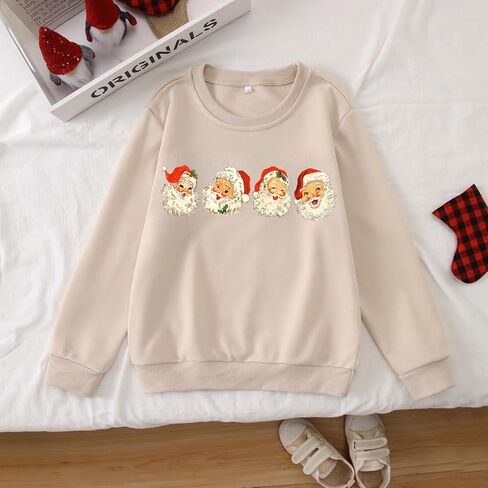 IZYJOY Girls Christmas Sweatshirts Kids Cute Santa Claus Graphic Crewneck Pullover Tops Xmas Long Sleeve Holiday Shirts in Kuwait