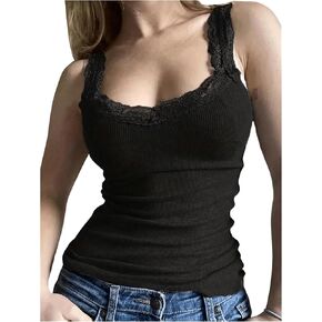 SOLY HUX Women's Lace Trim Tank Top Sleeveless Ribbed Knit Slim Fit Summer Tops