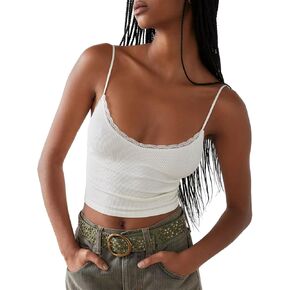 Women Y2k Spaghetti Strap Lace Frill Camisole See-Through Halter Cami Tank Crop Shirts Summer Going Out Top Streetwear
