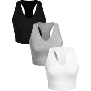 Floerns Women's 3 Pcs Solid Sleeveless V Neck Racerback Cropped Knitted Tank Tops