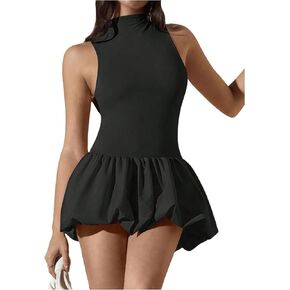 Milumia Women's Sleeveless Flare Ruffle Hem Tank Dress Turtle Mock Neck Bubble Mini Dress