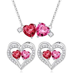 Iefil Double Birthstone Earrings and Double Birthstone Necklace Set