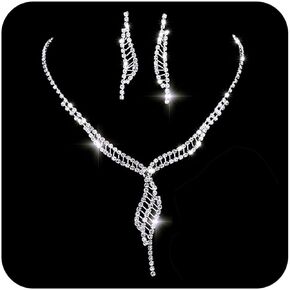TWINKLEDE Rhinestone Necklace and Earrings Set Silver Crystal Necklaces Prom Bridal Wedding Jewelry Sets for Women