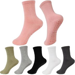 6 Pairs Pilates Socks with Grips for Women, Pure Barre Grip Socks for Yoga, Ballet, Dance, Barefoot Workout, Gym, Hospital, Home