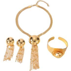 Gold Necklace Long Tassels Chunky Gold Jewelry Set Gold Accessories for Women Wedding Jewelry for Brides Bridesmaids