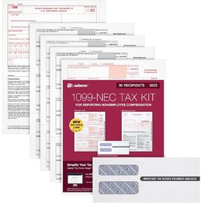Adams 2024 1099 NEC Kit for 30 Recipients, 3 Part Laser 1099 Forms, 6 1096 Forms, Self Seal Envelopes & Access to Adams Tax Forms Helper (1009313)